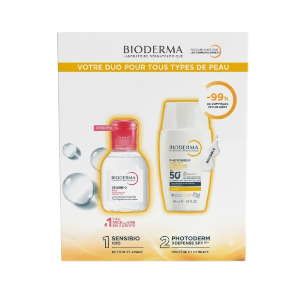 Bioderma Pack Photoderm XDefense Ultra-Fluide Invisible SPF 50+ 40ml + Sensibio H2O Format Voyage