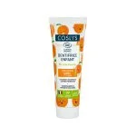 Tube blanc Coslys dentifrice enfant pêche bio, motifs d'abricots souriants