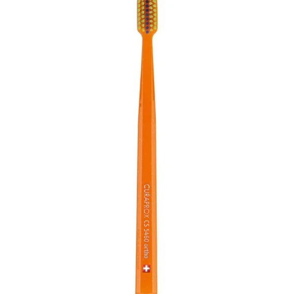 Brosse à dents Curaprox CS 5460 ortho manche orange filaments verts bleus