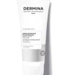 Tube blanc et gris Dermina Sensi-Blanc crème moussante éclaircissante 200 ml