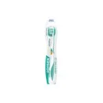 Brosse à dents elmex Sensitive verte et blanche sous blister, poils souples