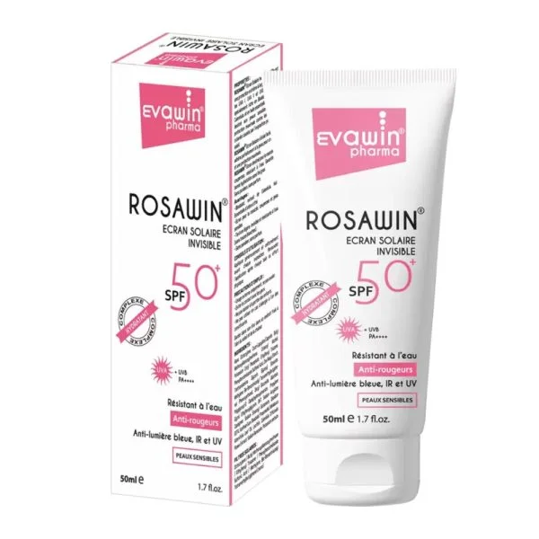 Tube et étui blanc et rose Evawin Rosawin Écran Solaire Invisible SPF 50+