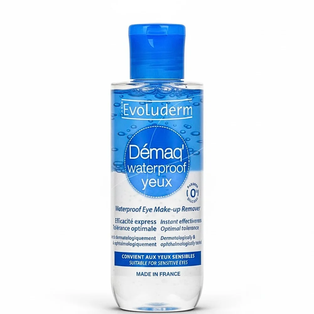 evoluderm-demaquillant-waterproof-yeux-150ml.jpg Flacon bleu Evoluderm Démaq' waterproof yeux pour yeux sensibles