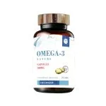 Flacon ambré Omega-3 Nature 500 mg, 120 capsules, étiquette bleue et blanche
