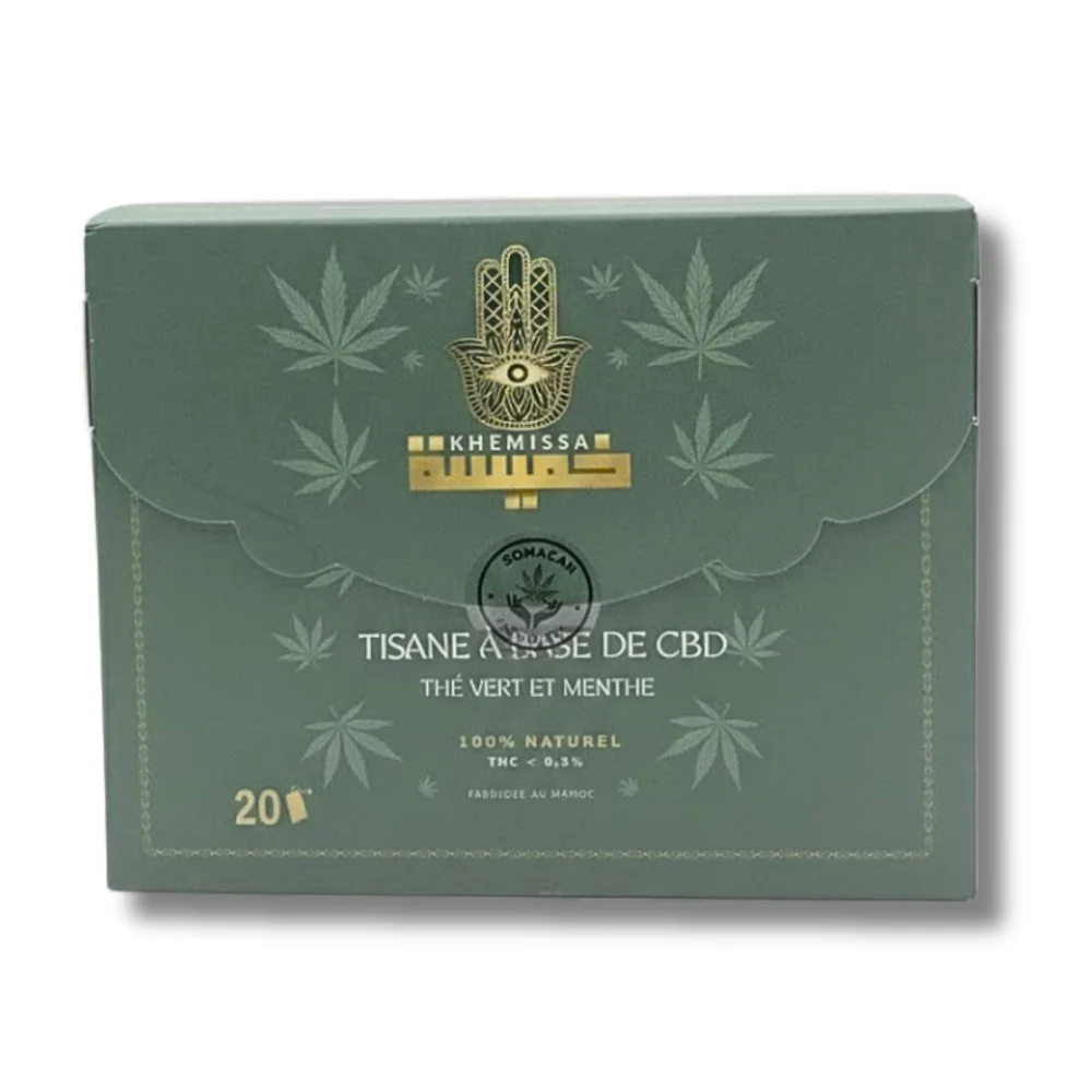 khemissa-cbd-tisane-tisane-the-vert-menthe-boite-de-20-sachets.jpg Boîte verte Khemissa tisane à base de CBD thé vert menthe 20 sachets