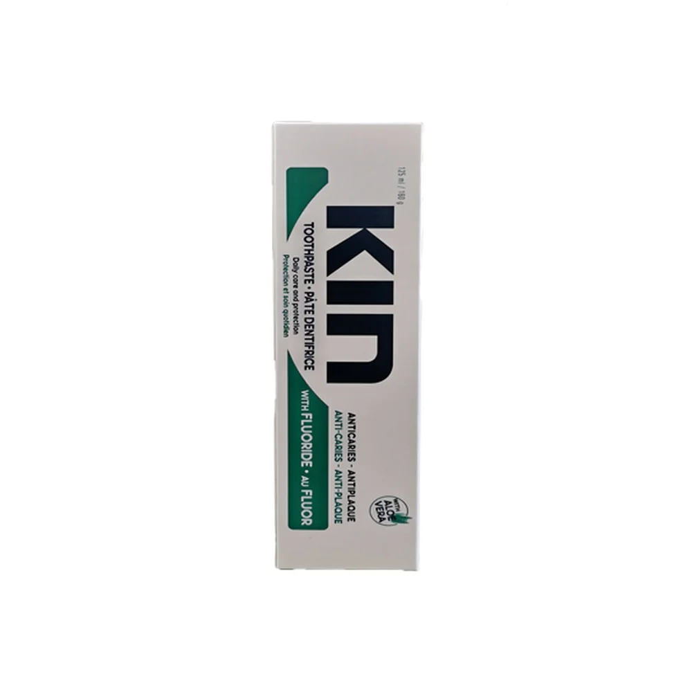 kin-dentifrice-aloe-vera-pate-125-ml.jpg Étui blanc et vert du dentifrice KIN aloe vera 125 ml