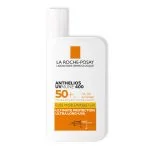 Flacon blanc Anthelios UVMune 400 fluide invisible SPF50+ La Roche-Posay bandeau orange