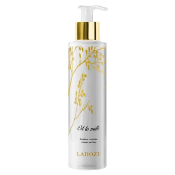 Flacon pompe blanc Ladoze Oil to Milk Émulsion Lactée à motifs dorés