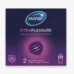 Boîte Manix Xtra Pleasure Double Extase 2 préservatifs nervurés, fond blanc