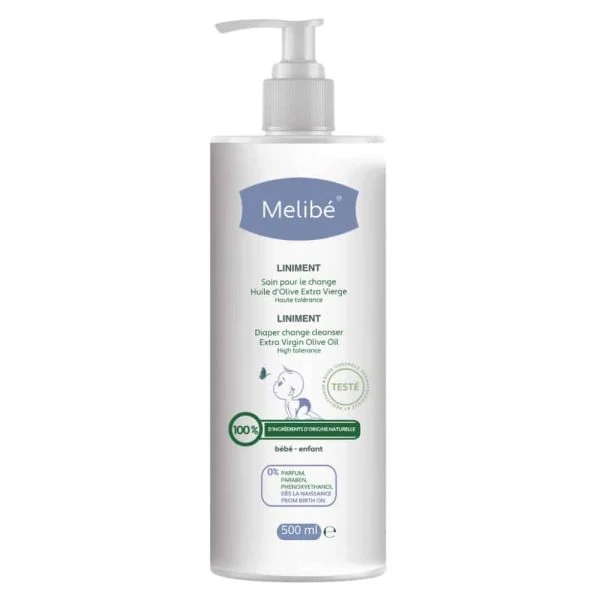 Flacon pompe blanc Melibé liniment soin pour le change 500 ml