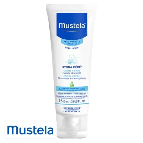 Tube blanc et bleu Mustela Hydra Bébé crème visage 40 ml
