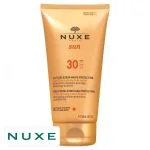 Tube doré Nuxe Sun lait délicieux haute protection SPF30 visage et corps