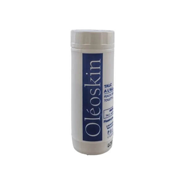 Flacon poudreur blanc Oléoskin talc à l'allantoïne étiquette bleue
