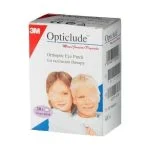 Boîte Opticlude Junior 3M montrant deux enfants avec un pansement oculaire