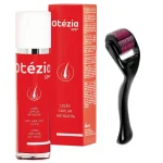 Flacon rouge Otézia SPH lotion anti-chute, étui et derma-roller noir