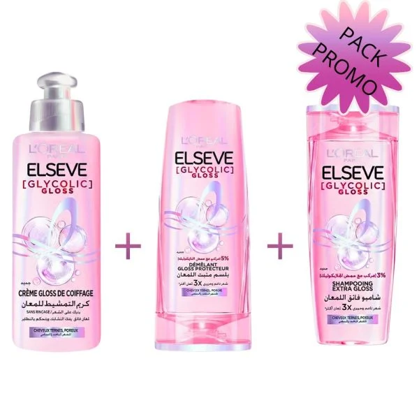 ORÉAL Elseve Glycolic Gloss Shampooing + Démêlant + Crème Gloss de Coiffage
