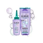 Sérum purifiant et shampooing L'Oréal Elseve Hyaluron Pure flacons violets
