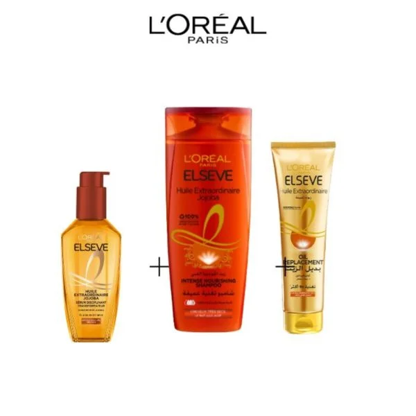 🎁 Pack 🎁 ELSEVE Routine Ex Oil Jojoba Huile 100ml+Shamp 200ml+OR 125ml