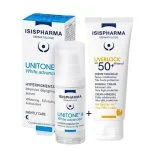Sérum Isispharma Unitone 4 White Advanced avec étui et tube Uveblock SPF 50+ Mineral