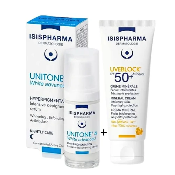 Pack ISISPHARMA Unitone 4 White Advanced Sérum + Uveblock SPF50+ Mineral Crème