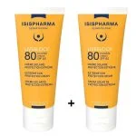 Deux tubes jaunes de crème solaire Isispharma Uveblock 80 Invisible SPF 80