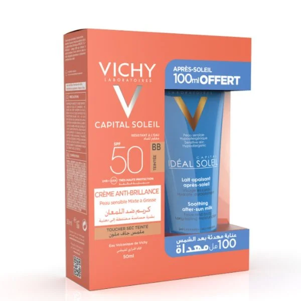 🎁 Pack 🎁 VICHY Capital Soleil Cr Antibrillant Teinte+Apres Soleil 100ml Pack
