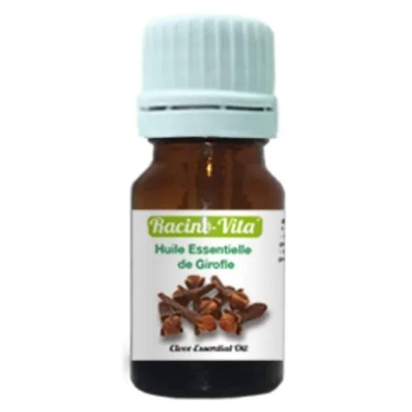 Flacon ambré d'huile essentielle de girofle Racine-Vita avec bouchon vert clair