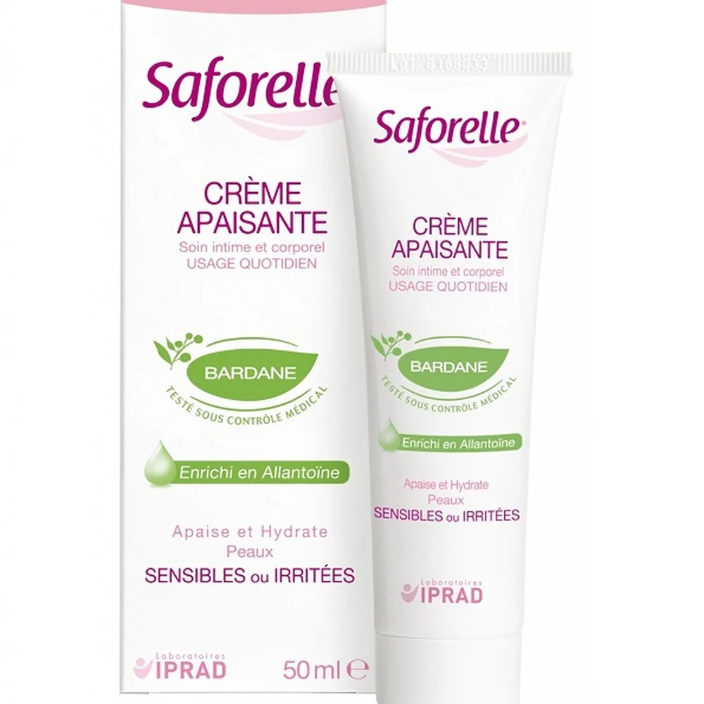 saforelle-creme-apaisante-intime-40ml.jpg Tube blanc Saforelle Crème Apaisante à la bardane et son étui rose
