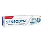 Étui blanc, vert et bleu du dentifrice Sensodyne Répare et Protège Extra Fresh
