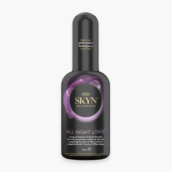 Flacon-pompe noir et violet Skyn All Night Long lubrifiant silicone 80 ml