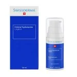 Flacon pompe et étui bleus de la crème hydratante légère Swissderma 50 ml