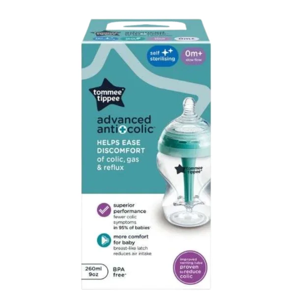 Boîte du biberon Tommee Tippee Advanced Anti-Colic 260 ml turquoise et blanche