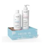 Flacons Valary gel nettoyant Velvet Rose et crème Wonder White sur coffret bleu