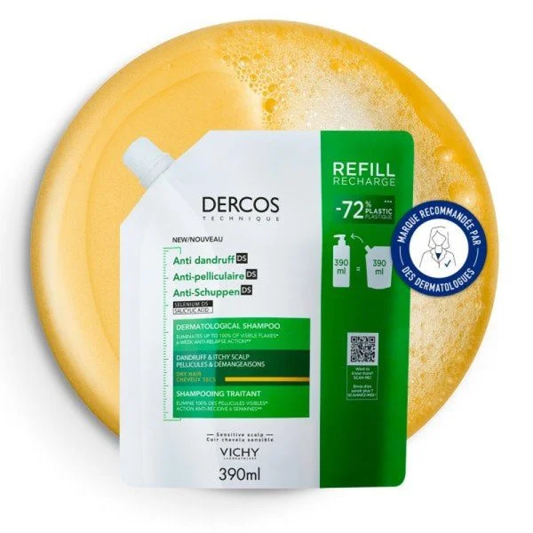Vichy Dercos DS Shampoing Traitant Anti-Pelliculaire Cheveux Secs Eco-Recharge 390ml – photo 2