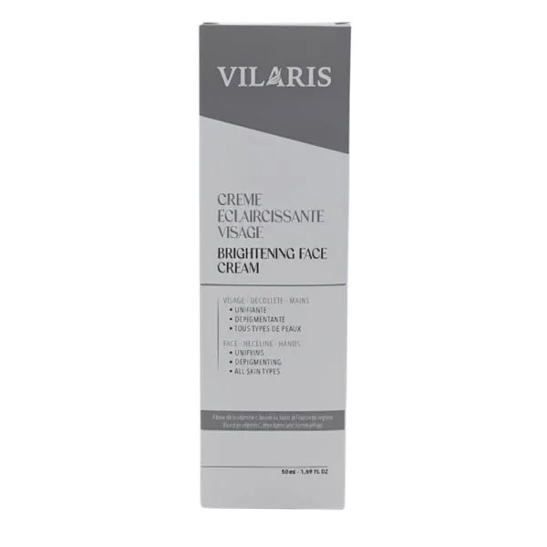 Étui Vilaris Crème Éclaircissante Visage 50 ml, unifiante et dépigmentante, gris et blanc