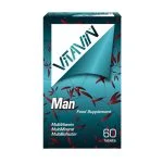 Boîte Vitavin Man complément alimentaire multivitamines, 60 comprimés, étui bleu canard