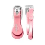 Coupe-ongles Bambino rose avec capot transparent, vu de face et de profil