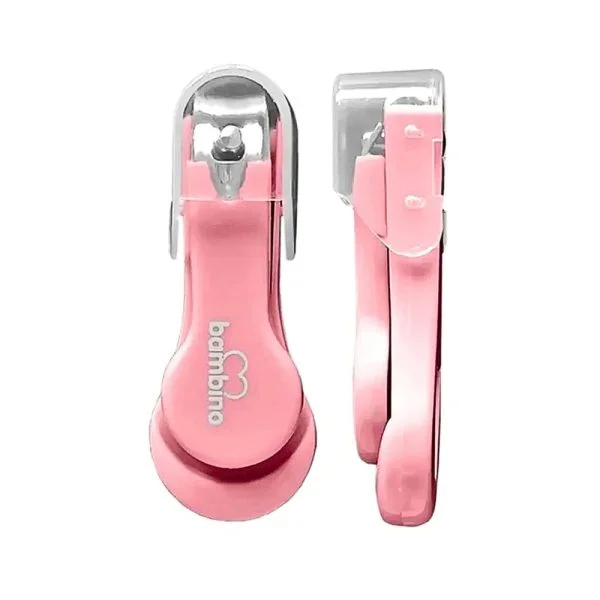 Coupe-ongles Bambino rose avec capot transparent, vu de face et de profil