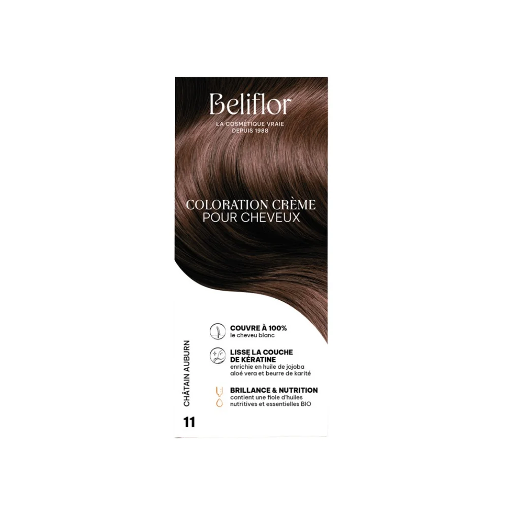 beliflor-coloration-n11-chatain-auburn.jpg Étui Beliflor coloration crème châtain auburn numéro 11 cheveux bruns