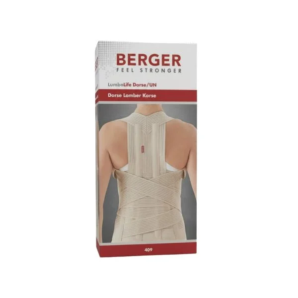 Boîte Berger LumboLife ceinture dorso-lombaire beige portée de dos