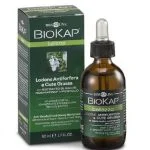 Flacon compte-gouttes ambré et étui vert Biokap Bellezza lotion antipelliculaire 50 ml