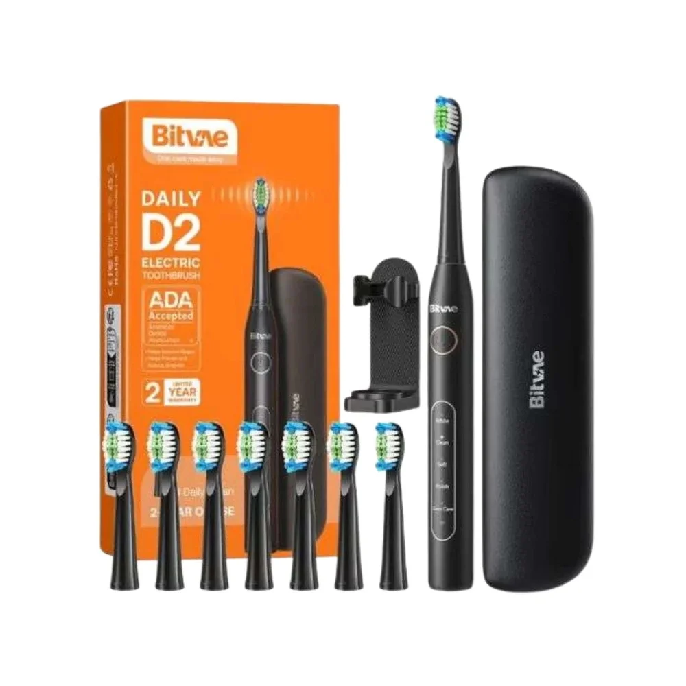 bitvae-brosse-a-dents-electrique-daily-d2.jpg Brosse à dents électrique Bitvae Daily D2 noire, têtes et étui de voyage