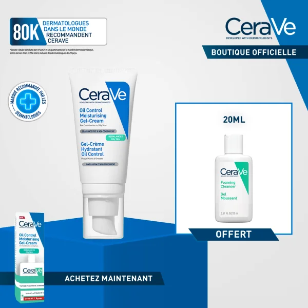 Cerave Gel Creme Hydratant Oil Control Peaux Mixte a Grasse 52ml+ Gel Moussant Format Voyage