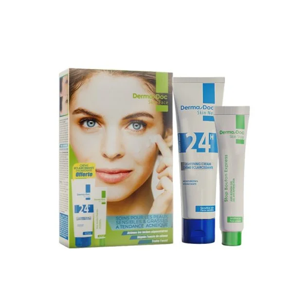 Étui DermaDoc Skin Face avec tube crème 24H et gel Stop Bouton Express