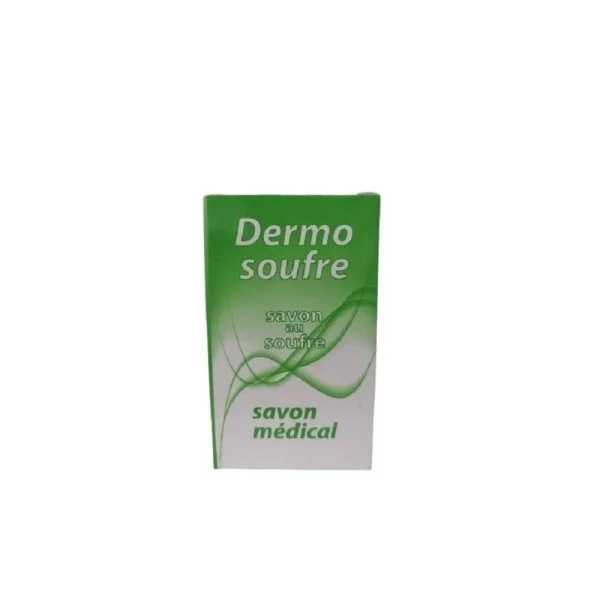 Étui vert Dermo Soufre savon au soufre, mention savon médical
