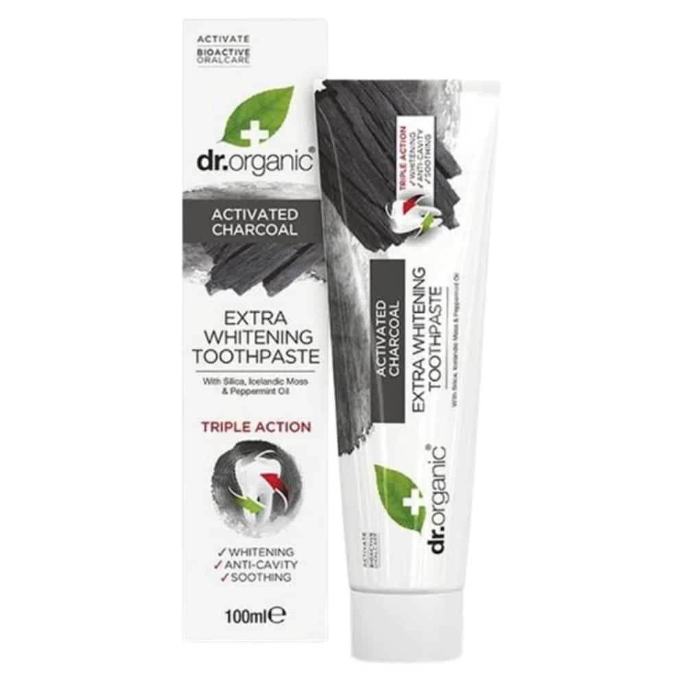 dr-organic-dentifrice-extra-blanchissant-triple-action-charbon-bio-100ml.jpg Dr Organic Dentifrice Extra Blanchissant Triple Action Charbon Bio 100ml