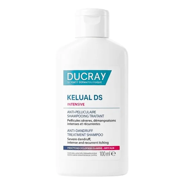 Flacon blanc Ducray Kelual DS Intensive shampooing anti-pelliculaire 100 ml