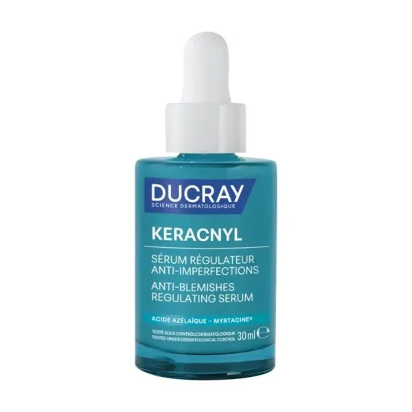 Flacon bleu-vert Ducray Keracnyl sérum régulateur anti-imperfections 30 ml avec pipette
