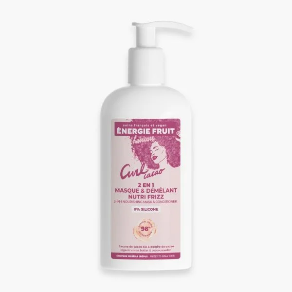 Flacon pompe blanc Énergie Fruit Curl Cacao, masque et démêlant 2 en 1
