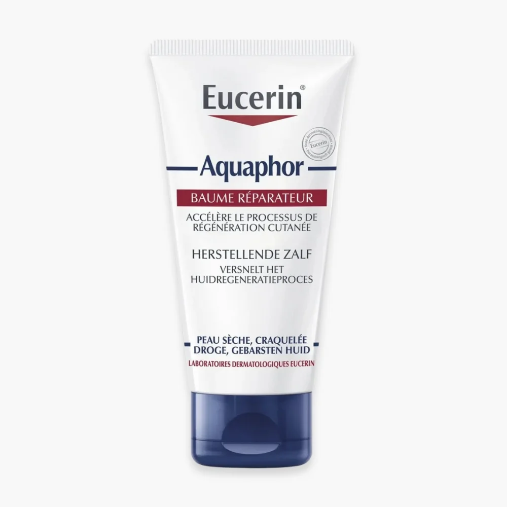 eucerin-aquaphor-baume-reparateur-40g-destockage.jpg Tube blanc et bleu marine Eucerin Aquaphor Baume Réparateur 40 g